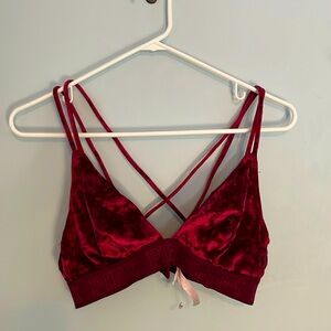 Sexy maroon velvet v-neck bralette